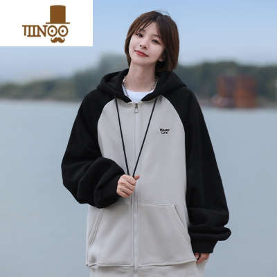 YANXUoversize潮牌插肩袖开衫卫衣男2023新款美式复古连帽外套