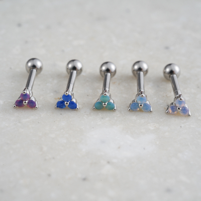 韩国直送极迷你三叶花朵天蓝色紫色明亮耳骨钉百搭耳蜗钉小耳朵钉送女朋友老婆情人节七夕生日礼物