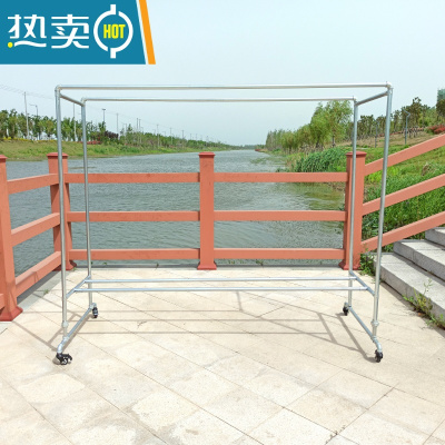 敬平镀锌钢管晾衣架双杆式户外落地晾室外防风阳台可移动室内挂衣架 长1.6高1.4宽0.6加轮子