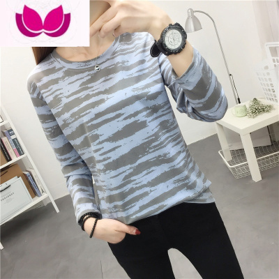 七斓2023秋装新款上衣秋季韩版宽松印花初秋长袖t恤女士打底衫
