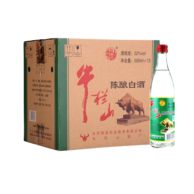 牛栏山二锅头白牛二 陈酿52度中度白酒500ml*12瓶整箱装