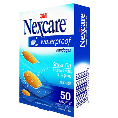3M耐适康防水透气创口贴创可贴止血贴 游泳洗澡日用便携(50片/盒)混合装