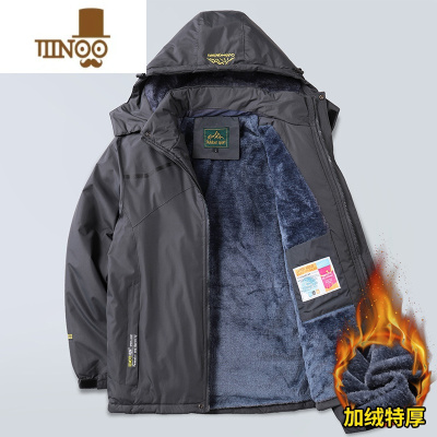 YANXU中老年人棉衣男加绒加厚中年棉服爸爸棉袄冬装外套冲锋衣男