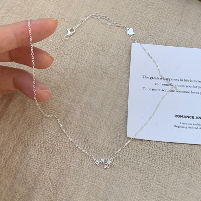 S925纯银锆石小花项链女冷淡风设计感优雅锁骨链温柔颈链森系送女朋友老婆情人节七夕生日礼物