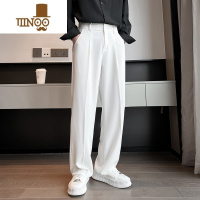 YANXU直筒阔腿裤男宽松垂坠感拖地长裤潮流休闲裤白色百搭西装裤