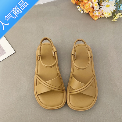 SUNTEK小众高级感平底凉鞋女2023夏季新款网红时尚超火仙女风沙滩罗马鞋