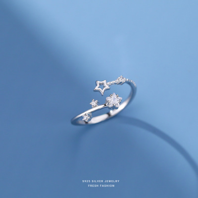 s925纯银五角星女戒指时尚个性小众简约冷淡风设计食指环一件代发送女朋友老婆情人节七夕生日礼物