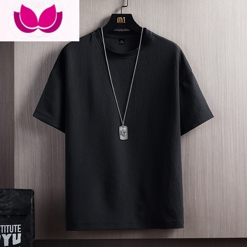 七斓薄款宽松夏季男士圆领短袖t恤潮流时尚亚麻感速干男装百搭体恤衫