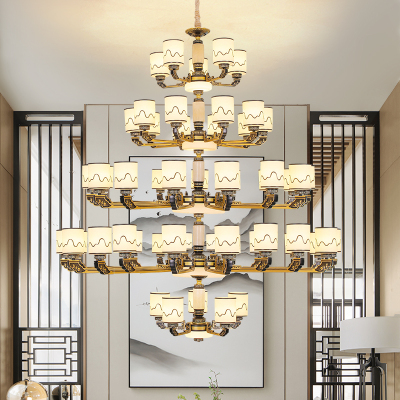 克罗斯塔 别墅吊灯挑空复式楼客厅中空跃层现代新中式轻奢锌合金中国风灯具