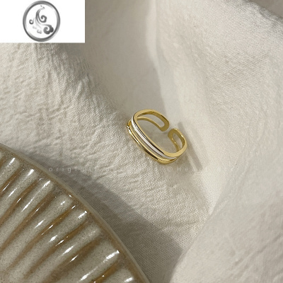 JiMi极细素圈方形锆石戒指套装女冷淡风个性尾戒小众设计高级感食指戒