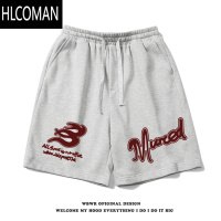 HLCOMAN美式ins潮牌字母印花抽绳五分裤男夏季vibe高街百搭休闲运动短裤