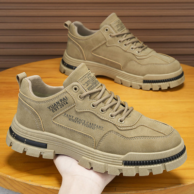 新款低帮男士厚底休闲运动鞋街头系带户外徒步工装风工作鞋男