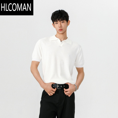 HLCOMAN领polo短袖男高级感cleanfit简约翻领正肩针织肌理感t恤