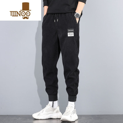 YANXU潮牌ins束脚灯芯绒裤男士韩版潮流运动裤春季休闲九分裤痞帅卫裤