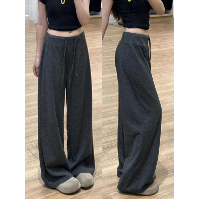 灰色糯米裤女秋季新款休闲直筒宽松bf慵懒风垂感松弛感阔腿裤