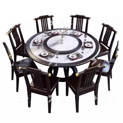 臻远 岩板餐桌实木圆形餐桌椅组合1.3米圆桌8把餐椅