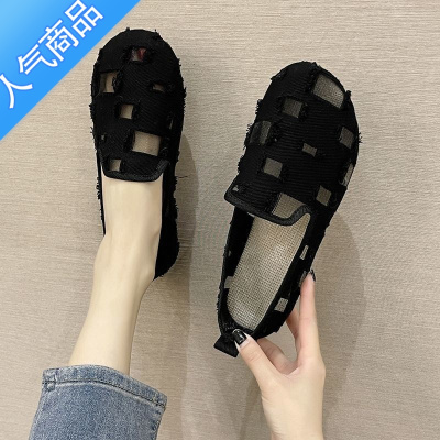 SUNTEK夏季镂空透气老北京布鞋女2023新款亚麻洞洞凉鞋平底浅口单鞋瓢鞋