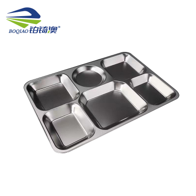 铂锜澳不锈钢特厚圆六格餐盘/38*27*3cm/个