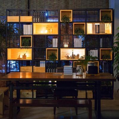 汐岩美式搁板置物客厅实木书架创意产品展示铁艺落地屏风隔断陈列架子