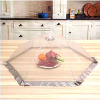 敬平(JING PING)加密菜罩家用折叠长方形餐桌罩盖剩菜防蚊防苍蝇食物罩大号网纱罩 银灰色中号圆形(直径70cm饭罩