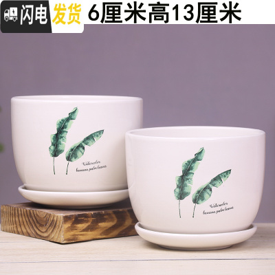 三维工匠花盆陶瓷大号带托盘个性简约创意家用吊兰绿萝多肉陶瓷花 16-双叶两个大号 大花盆容器