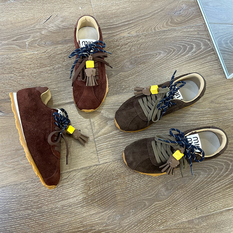 头层牛皮德训鞋女秋季新款平底百搭阿甘鞋休闲芭蕾鞋运动女鞋