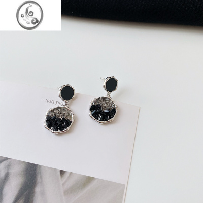JiMi小众设计冷淡风耳环女2023年新款潮轻奢高级感几何黑色无耳洞耳夹