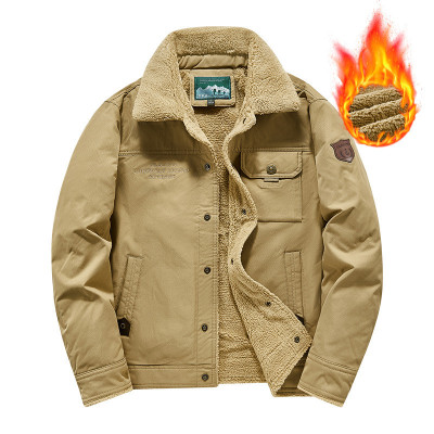 JPDUN男装夹克男加绒加厚棉衣工装棉服翻领羊羔绒外套