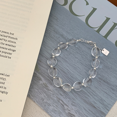 纯银天然白水晶手串清冷感基础款手链学生党高颜值手饰女夏天送女朋友老婆情人节七夕生日礼物