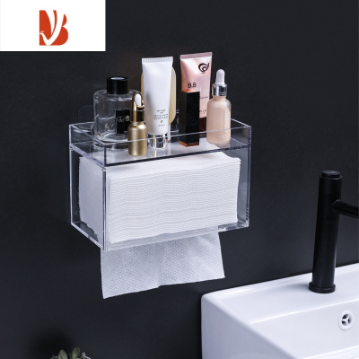 三维工匠酒店洗手间擦手纸盒厕所纸巾盒免打孔壁挂式卫生间厨房干手抽纸盒 加大号[亚克力材质]