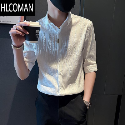 HLCOMAN夏季冰丝套装短袖七分袖衬衫男士潮牌痞帅高级感搭配套装潮流
