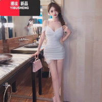 YIBUSHENG气质小众纯欲甜辣吊带连衣裙女小众性感露肩低胸弹力紧身包臀短裙