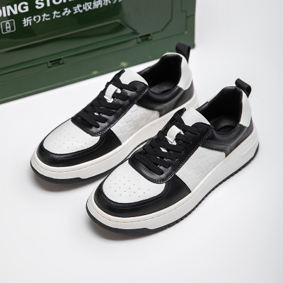 真皮熊猫板鞋男2025春季新款厚底男鞋增高潮流百搭休闲运动小白鞋