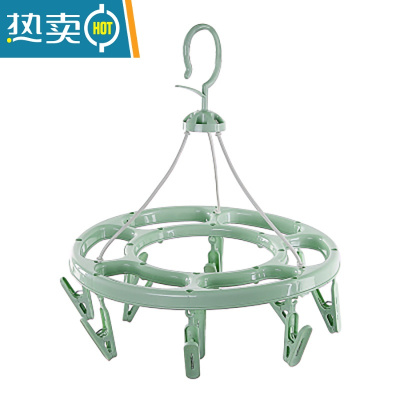 敬平晾衣架成人防风塑料32夹子衣架儿童袜子架婴儿家用多功能晾晒架子 绿色12夹 165g 1个衣夹