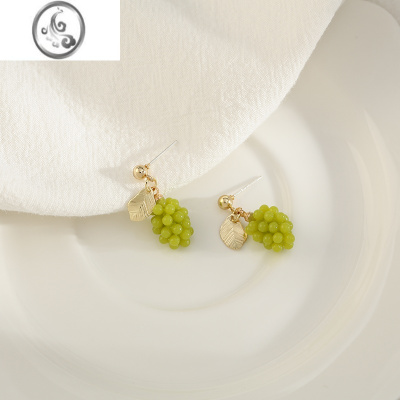 JiMi绿色葡萄耳环小众设计感脸大适合的耳饰韩国网红水果耳坠女夏