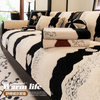 舒棉绒沙发垫新款冬季加厚毛绒坐垫直排红色喜庆防滑沙发盖布_571