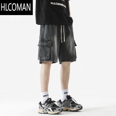 HLCOMAN工装牛仔短裤男夏季薄款复古潮流直筒中裤男生宽松裤子休闲五分裤