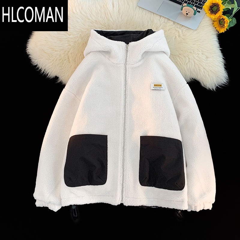 HLCOMAN双面穿羔绒棉衣外套男女冬季休闲宽松百搭情侣加绒p暖显瘦棉袄
