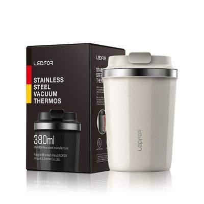 家柏饰(CORATED)保温咖啡杯 马克杯茶杯带盖旅行便携式随手杯子外出保温杯500ml 磨砂白380ml