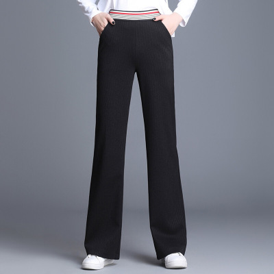 迪鲁奥(DILUAO)授权店铺微喇米色裤子女坠感松紧腰喇叭裤高腰垂感常规阔腿裤条绒运动长裤