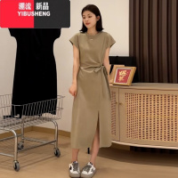 YIBUSHENG小个子法式开叉连衣裙子女季2024新款高端精致梨形身材收腰长裙