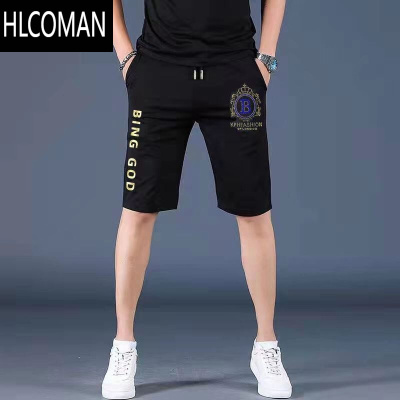 HLCOMAN2023夏季新款时尚休闲款修身短裤男皇冠印花休闲弹力运动五分裤