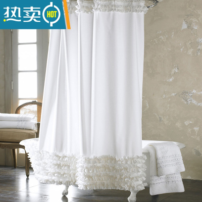 敬平白色浴帘欧式潮流清新涤纶布料加厚防水洗澡间手工裙摆隔断帘