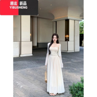 YIBUSHENG温柔风收腰吊带连衣裙女装季修身显瘦a字裙辣妹无袖露背长裙子