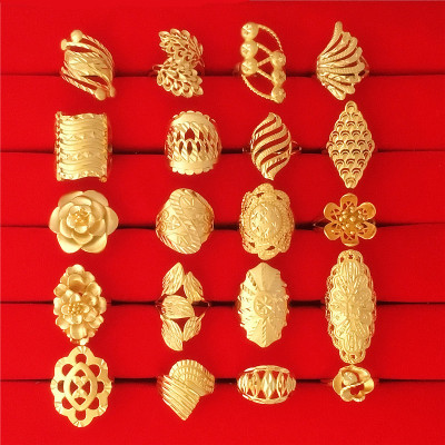 24K镀金仿越南沙金戒指女 仿黄金个性活口食指指环殴币不掉色饰品送女朋友老婆情人节七夕生日礼物