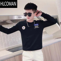 HLCOMAN加绒卫衣外套男士潮牌修身长袖T恤男2022潮流网红上衣帅