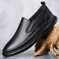 头层小牛皮一脚蹬男鞋夏季懒人豆豆鞋百搭透气软面休闲乐福鞋子男