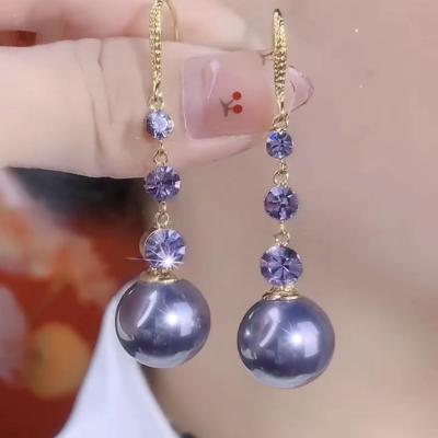 紫色珍珠耳钩耳环气质长款流苏耳坠轻奢时尚百搭小众高级感耳饰女送女朋友老婆情人节七夕生日礼物