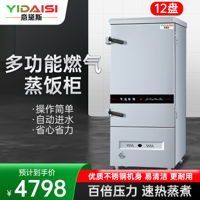 意黛斯(YIDAISI)燃气蒸饭柜YDS-RX-12商用蒸饭车蒸饭箱蒸包机食堂学校餐厅厨房蒸箱蒸柜12盘 天然气/液化气