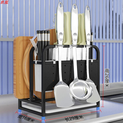 多功能不锈钢刀具砧板架放锅铲菜刀针板座置物收纳架厨房用品架子 敬平 D8黑色升级款带防护厨具